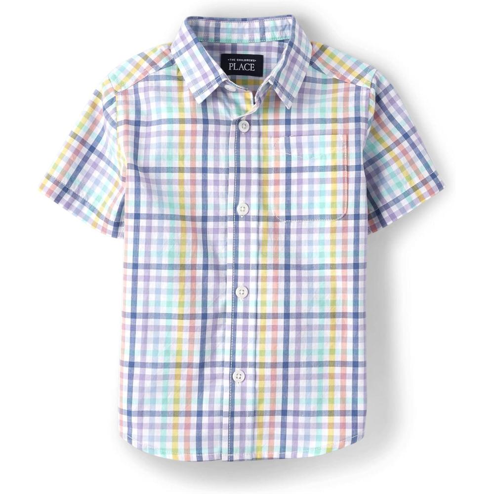 imageThe Childrens Place boys Short Sleeve Button Up ShirtMulti Color Plaid
