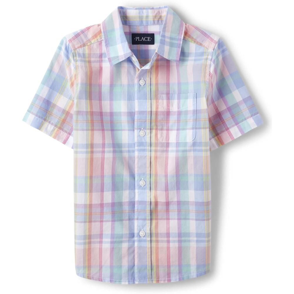 imageThe Childrens Place boys Short Sleeve Button Up ShirtRose Potery Plaid