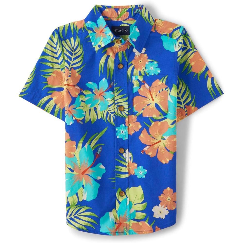 imageThe Childrens Place boys Short Sleeve Button Up ShirtTropical Floral