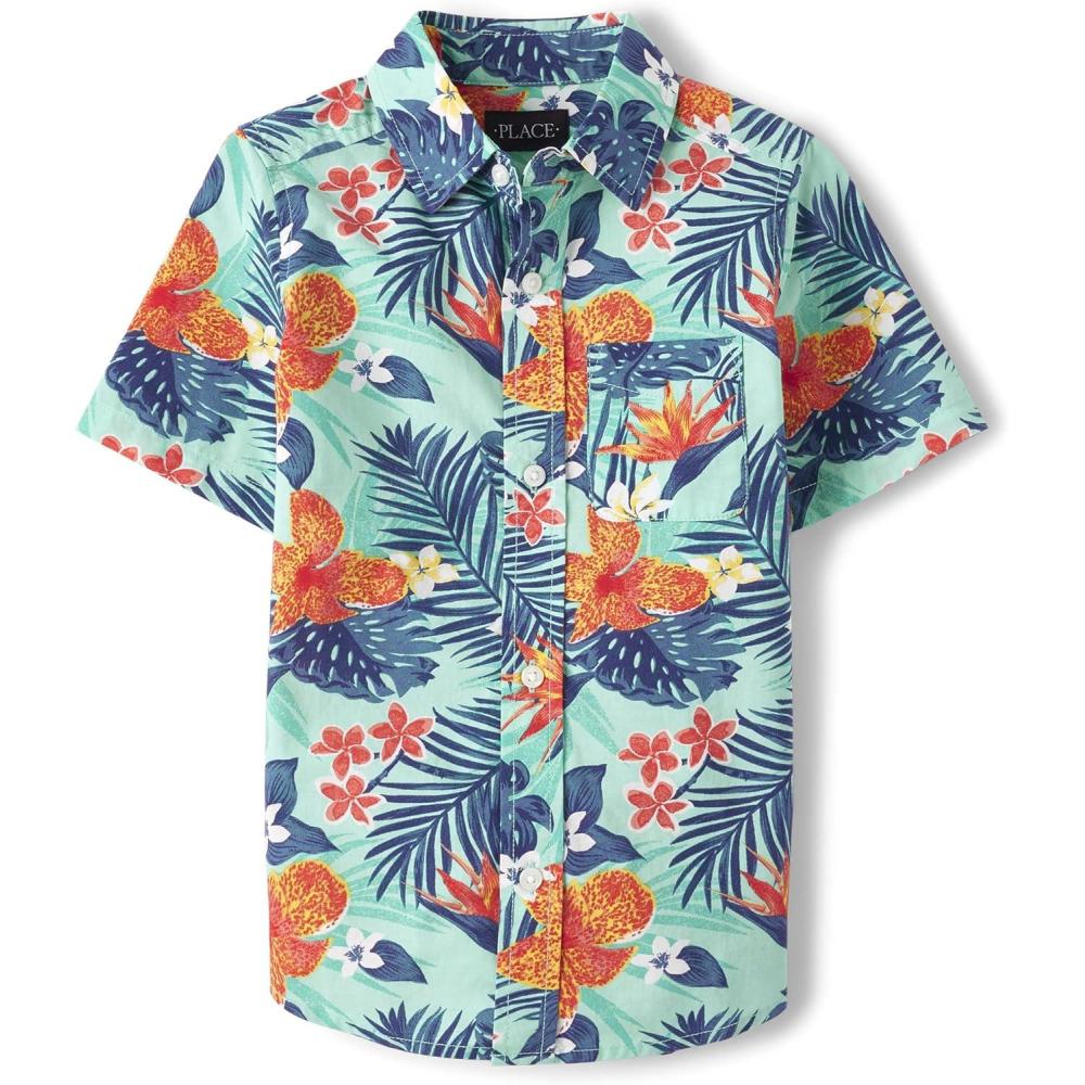 imageThe Childrens Place boys Short Sleeve Button Up ShirtTropical Mellow Aqua