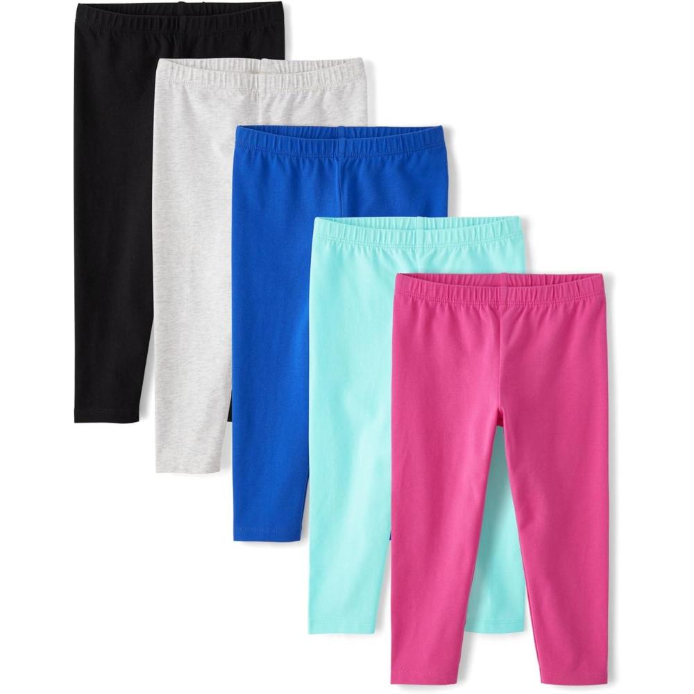 imageThe Childrens PlaceGirlsAssorted Everyday Capri LeggingsBlackWhiteBlueTurqoisePink 5pack