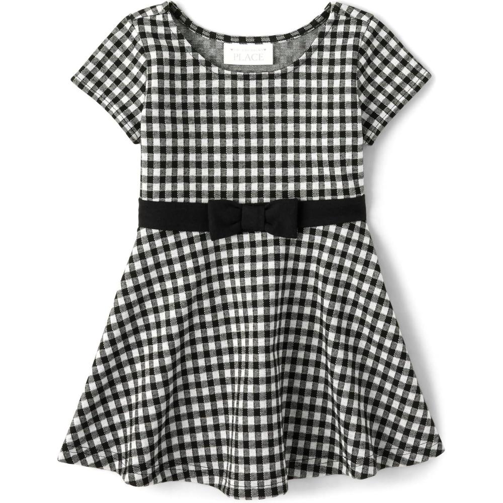 imageThe Childrens Placeand Toddler Girls Short Sleeve Fashion DressBlack and White Gingham