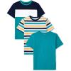 The Children’s Place Boys’ Short Sleeve Crew Neck T-Shirts(Teal Stripe 3-pack)