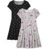 The Children’s Place Girls’ Plaid Stretch Jacquard Short Sleeve Dress(Black Dot/Unicorn 2 Pack)