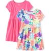 The Children’s Place Girls’ Plaid Stretch Jacquard Short Sleeve Dress(Pink Tropic)