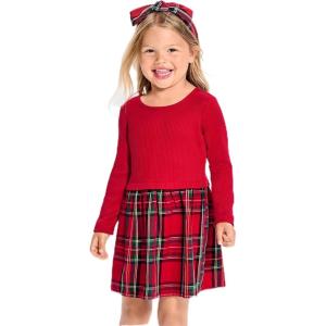 The Children’s Place Baby Girls’ Plaid Flannel Woven Tiered Dress(Classic Red Plaid)