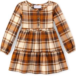The Children’s Place Baby Girls’ Plaid Flannel Woven Tiered Dress(Hay Stack Plaid)