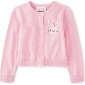 The Children’s Place Baby Girls’ and Toddler Long Sleeve Knit Button Front Cardigan(Pink Bunny)