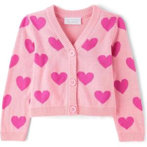 The Children’s Place Baby Girls’ and Toddler Long Sleeve Knit Button Front Cardigan(Pink Valentine Hearts)