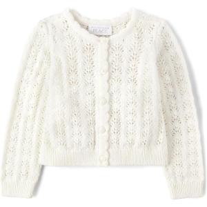 The Children’s Place Baby Girls’ and Toddler Long Sleeve Knit Button Front Cardigan(White Pointelle)