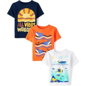 The Children’s Place Baby-Boys and Toddler Dino,Animals,Sharks Short Sleeve Graphic T-Shirts,3 Pack(All Vibes/Sharks/Ocean)