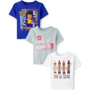 The Children’s Place Baby-Boys and Toddler Dino,Animals,Sharks Short Sleeve Graphic T-Shirts,3 Pack(Love All Colors/Troublemaker/Genius)