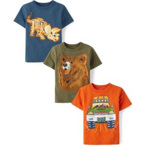 The Children’s Place Baby-Boys and Toddler Dino,Animals,Sharks Short Sleeve Graphic T-Shirts,3 Pack(Safari/Bear/Dino Bones)