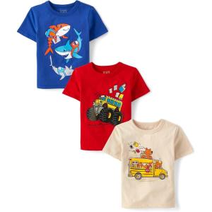 The Children’s Place Baby-Boys and Toddler Dino,Animals,Sharks Short Sleeve Graphic T-Shirts,3 Pack(Sharks/Monster Bus/Bear School Bus)