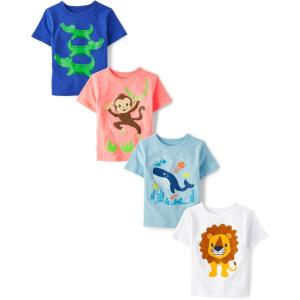 The Children’s Place Baby-Boys and Toddler Dinos,Animals,Cars Short Sleeve Graphic T-Shirts,4 Pack(Alligator/Monkey/Whale/Lion 4-pack)