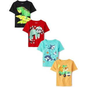The Children’s Place Baby-Boys and Toddler Dinos,Animals,Cars Short Sleeve Graphic T-Shirts,4 Pack(Iguana/Sloth/Shark/Animals)
