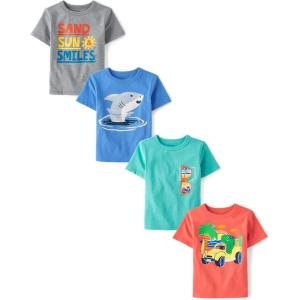 The Children’s Place Baby-Boys and Toddler Dinos,Animals,Cars Short Sleeve Graphic T-Shirts,4 Pack(Monster Truck/Shark/Sunglasses/Sand)