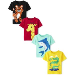 The Children’s Place Baby-Boys and Toddler Dinos,Animals,Cars Short Sleeve Graphic T-Shirts,4 Pack(Shark/Gator/Giraffe/Tiger)