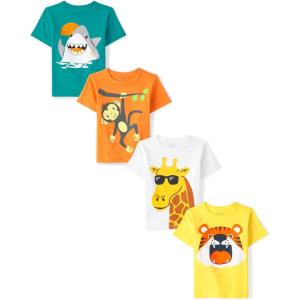 The Children’s Place Baby-Boys and Toddler Dinos,Animals,Cars Short Sleeve Graphic T-Shirts,4 Pack(Shark/Monkey/Tiger/Giraffe)