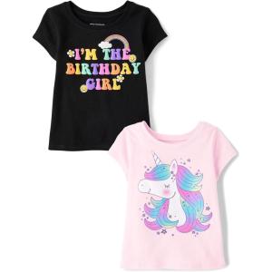 The Children’s Place Baby-Girls and Toddler All Holidays,Birthdays Short Sleeve Graphic T-Shirts,2 Pack(Im Birthday Girl/Unicorn)