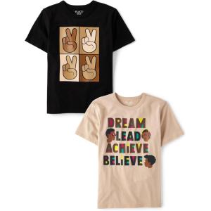 The Children’s Place Boys All Holidays,Birthdays Short Sleeve Graphic T-Shirts,2 Pack(Peace Sign/Dream Lead Achieve Believe)