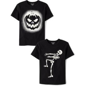 The Children’s Place Boys All Holidays,Birthdays Short Sleeve Graphic T-Shirts,2 Pack(Pumpkin/Skeleton)