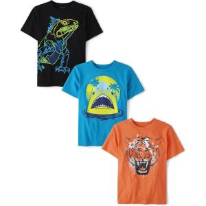 The Children’s Place Boys Animals,Cars Short Sleeve Graphic T-Shirts,3 Pack(Iguana/Shark/Tiger 3-pack)