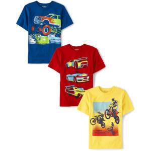The Children’s Place Boys Animals,Cars Short Sleeve Graphic T-Shirts,3 Pack(Monster Truck/Racecars/Dirt Bikes 3-pack)