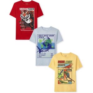 The Children’s Place Boys Animals,Cars Short Sleeve Graphic T-Shirts,3 Pack(Tiger/Shark/Lizard 3-pack)