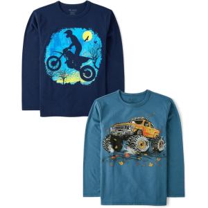 The Children’s Place Boys’ Gamer,Cars,Sports Long Sleeve Graphic T-Shirts,2 Pack(Biker/Monster Truck)