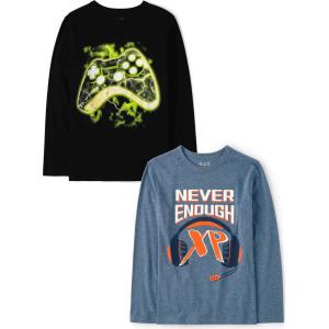 The Children’s Place Boys’ Gamer,Cars,Sports Long Sleeve Graphic T-Shirts,2 Pack(Game Controller/Never Enough 2-pack)