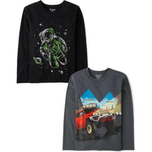 The Children’s Place Boys’ Gamer,Cars,Sports Long Sleeve Graphic T-Shirts,2 Pack(Monster Truck/Astronaut)