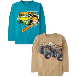 The Children’s Place Boys’ Gamer,Cars,Sports Long Sleeve Graphic T-Shirts,2 Pack(Monster Truck/Speed Demon)