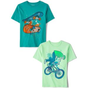The Children’s Place Boys’ Gamer,Sports,Cars Short Sleeve Graphic T-Shirts,2 Pack(Biker/Skateboard)