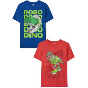 The Children’s Place Boys’ Gamer,Sports,Cars Short Sleeve Graphic T-Shirts,2 Pack(Robo Dino/Dino Skater 2-pack)