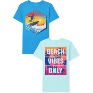 The Children’s Place Boys’ Gamer,Sports,Cars Short Sleeve Graphic T-Shirts,2 Pack(Surfering/Beach Vibes Only 2-pack)