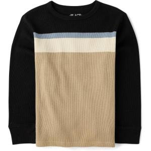 The Children’s Place Boys Long Sleeve Everyday Casual Knit Shirt(Black Stripe-waffle)