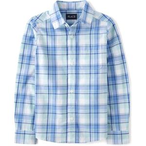 The Children’s Place Boys Long Sleeve Poplin Button Down ShirtButton Down Shirt(Aqua Plaid)