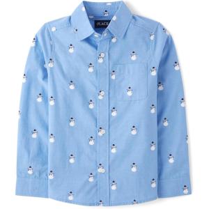 The Children’s Place Boys Long Sleeve Poplin Button Down ShirtButton Down Shirt(Snowmen)