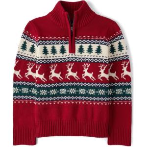 The Children’s Place Boys’ Long Sleeve Quarter Zip Pullover Sweater(Redochre Fairisle)