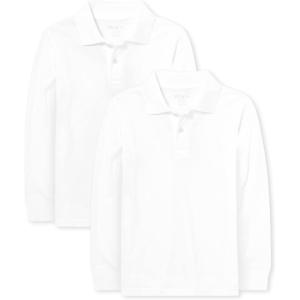 The Children’s Place Boys’ Long Sleeve Soft Jersey Knit Polo,multipacks(White 2-pack)