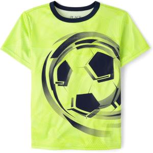 The Children’s Place Boys’ Short Sleeve Crew Neck T-Shirts(Lime Soccer Ball)