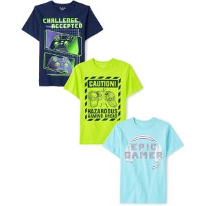 The Children’s Place Boys Short Sleeve Graphic T-Shirt 3-Pack(Challenge Accepted/Caution/Epic Gamer)