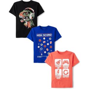 The Children’s Place Boys Short Sleeve Graphic T-Shirt 3-Pack(Dino/High Score/Gamer Icons)