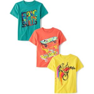 The Children’s Place Boys Short Sleeve Graphic T-Shirt 3-Pack(Epic Skills/Skateboard/Bicycle)