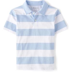 The Children’s Place Boys’ Uniform Short Sleeve Pique Polo(Blue Rugby Stripe)