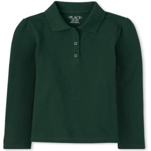 The Children’s Place Girls’ Long Sleeve Pique Polo(Spruce Green Single)