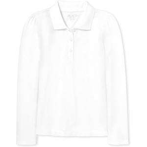 The Children’s Place Girls’ Long Sleeve Pique Polo(White Single)