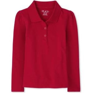 The Children’s Place Girls’ Long Sleeve Ruffle Pique Polo(Ruby Single)