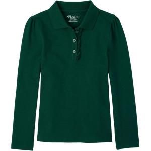 The Children’s Place Girls’ Long Sleeve Ruffle Pique Polo(Spruce Green Single)